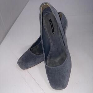 ZARA BASIC Blue‎ VELVET Heels Classy Y2K 90s Square Toe Pumps SHOES Sz 40
